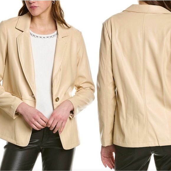 Nanette Lepore Jackets & Blazers - Nanette Lepore women 4 tan faux leather single button blazer with pockets NWT